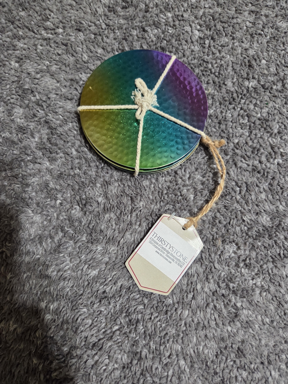 Thirstystone Iridescent Round Drink Coasters - Rainbow Green Purple